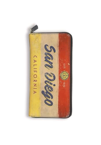 Zipper Wallet For Women Genuine Leather Slim Womens Wallets Large Capacity With Unique Street Culture Graffiti Printing (San Diego Sign)