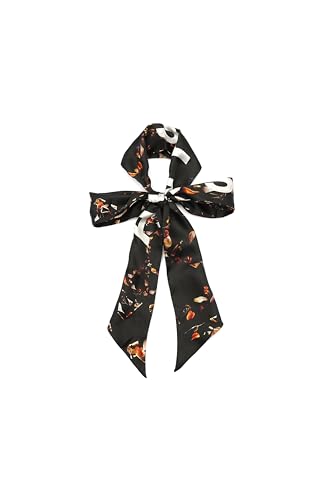 Women's Kateri Black Leopard Skinny Scarf, Fashion Neck Scarf for Daily Wear, 100% Silk, Black2