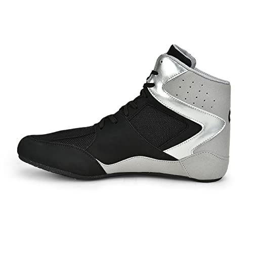 Image of USI UNIVERSAL THE UNBEATABLE Wrestling Shoes, 701WBG Comferto Black /Grey Sports Shoes for Wrestlers for Men & Women with Pu Suede, Mesh & Rubber Construction