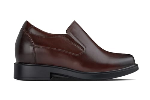 Image of Calden Men's Invisible Height Increasing Elevator Shoes - Dark Brown Leather Slip-on Lightweight Casual Loafers - 3.3 Inches Taller - K31713 - Size 9.5 D(M) US