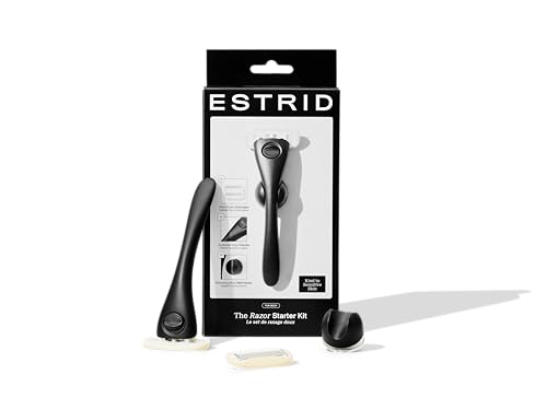 Estrid Starter Kit - Steel Razor + 2 * 5 blade Refill + Wall holder Razor for Body Vegan For sensitive skin 2 refill cartridges (Onyx)