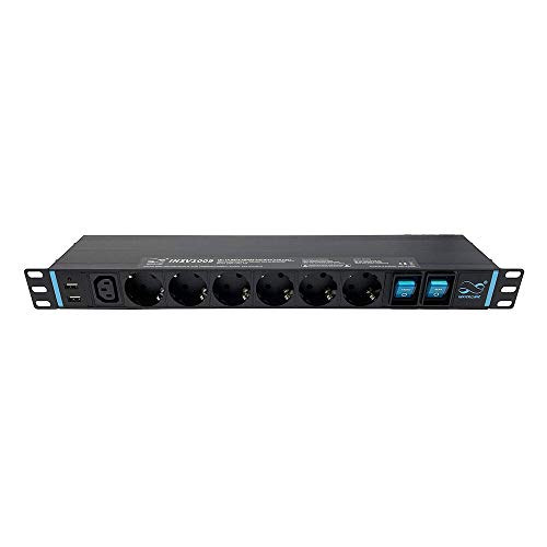 Infitronic - INSV1009-19 Bloc multiprise 1 U 14 Prises + 1 x IEC C13+ 2 x Chargement USB + 2 x Protection Contre Les surtensions individuelle