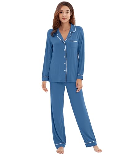 Image of WiWi Viscose from Bamboo Women's Pajamas Set Super Soft Button Down Top and Pants Sleepwear Cooling Pjs S-3X