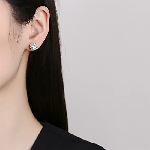 Sparkle Bling Crystal Ball Stud Earrings for Women Girls 925 Sterling Silver Rhinestone CZ Disco Ball Cartilage Tragus Earrings Piercing Studs Double Sided Front Back Fashion Jewelry Gifts2