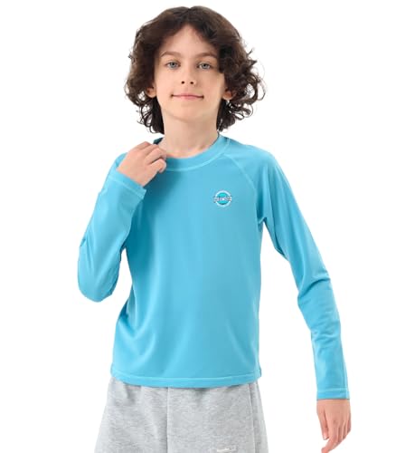 Boys Rash Guard Swim Shirts - Long Sleeve UPF 50+ Sun Shirts for Toddler Kids, Sun Protection SPF Water Surfing Shirts Blue
