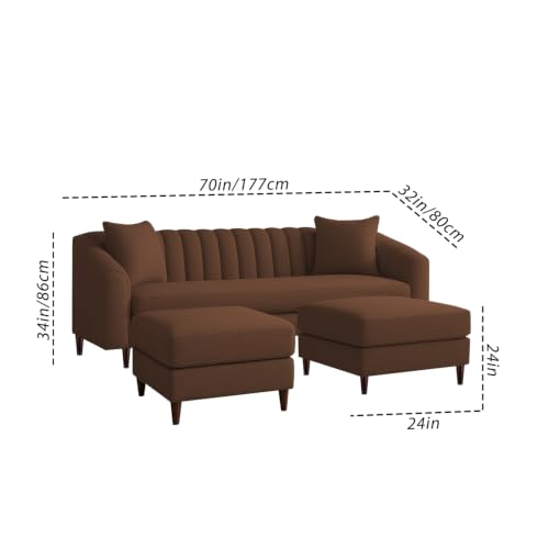 Image of Doraldo 3 Seater Sofa Set with 2 Ottoman for Living Room (Brown) Premium Fabric Sofa