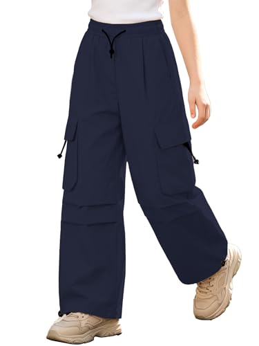 Image of SANGTREE Girls Parachute Pants Loose Lightweight Drawstring Waist Hip Hop Cargo Pants,6-16 Years