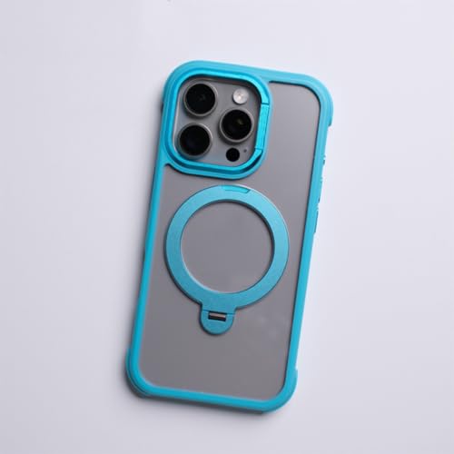 Coque iPhone 14 Plus bleu lac transparente avec support rotatif antichute
