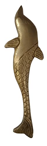 Purpledip Brass Handle: Fish Shape Vintage Design Grip for Door Window Dresser Cupboard Drawer 4.5 Inches Long, Golden (11024)