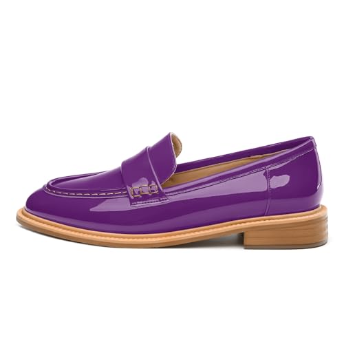 Image of JUSTDANNI Loafers for Women Slip On Shoes with Round Toe 1.2-Inch Low Chunky Block Heel Patent Comfortable Casual Dress Pump Shoes for Wedding Party Work Shopping Dating
