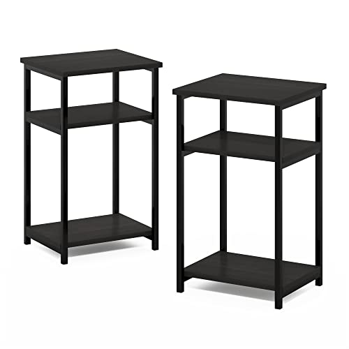 Image of Furinno Just 3-Tier Metal Frame End Table with Storage Shelves, 2-Pack, Espresso
