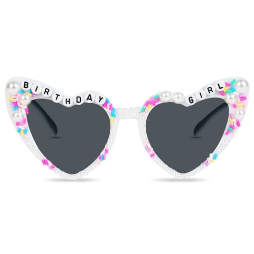 Ainiv Pearl Heart Shaped Sunglasses for Women Trendy Vintage Cat Eye Sunglasses Womens UV400 Protection Bride To Be Heart Glasses for Bachelorette Wedding Summer Party Beach Vacation Essentials