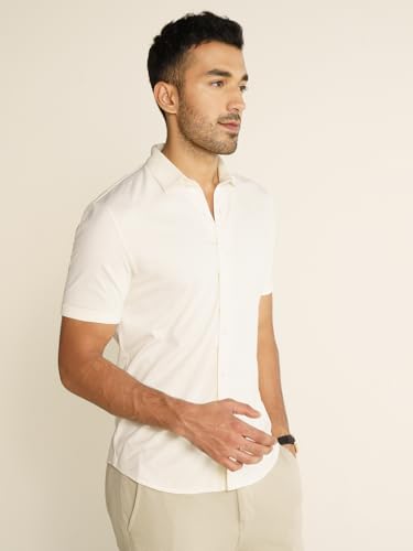 Image of DaMENSCH Men's Constant All-Degree Half Sleeve Regular fit Shirt, Pique Textured, Thermoregulating Cotton Blend, Recycled Fabric Shirts Stylish