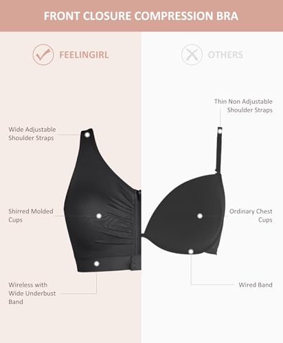 Image of FeelinGirl Zip Front Closure Bras for Women No Underwire Compression Post Surgery Bra with Wide Adjustable Straps