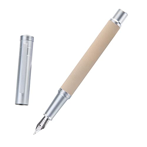 Hongdian Caneta Tinteiro Floresta Prata Fude Bent Nib, Design Clássico com Conversor e Conjunto de Estojo para Canetas de Metal