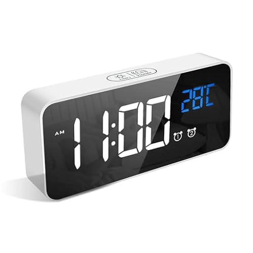 LATEC Reloj Despertador, LED Pantalla Reloj Despertador Digital con Espejo, Doble Alarma, Temperatura, Puerto de Carga USB, 10 Música, 4 Brillo Ajustable, 12/24H(Blanco) | Ya disponible en tu tienda friki favorita! En mundofriki.es!