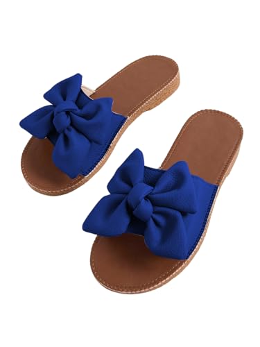 Image of Verdusa Women's Bow Flat Sandals Leather Open Toe Flats Summer Vacation Shoes Beach Sandals Outdoor Slippers
