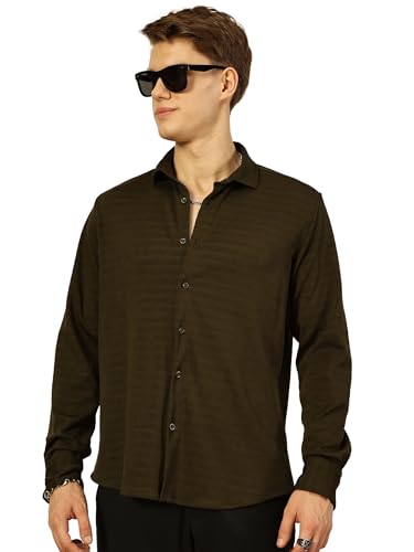 Image of Thomas Scott Men's | Solid | Textured Fabric | Full Sleeve | Regular Fit | Polyester-Blend | Spread Collar | Casual Shirt
