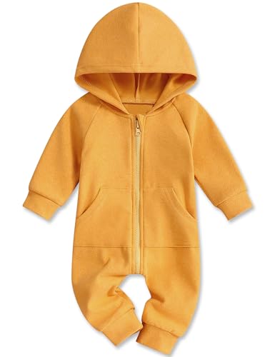 Image of Rutoe Newborn Baby Boy Clothes Infant Boys Hoodie Romper Solid Yellow Color Jumpsuit Outfit Set For Family Party 0-3M
