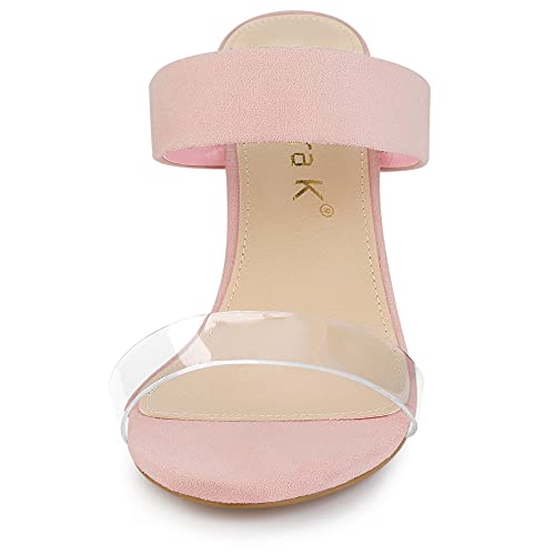 Allegra K Allegra K Women's Dual Clear Strap Block Heels Slides Pink Sandals 11 M US