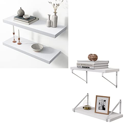 Amada Homefurnishing Floating Shelves Wall Mounted, Amfs06 White & Amfs11S Silver #TOP25