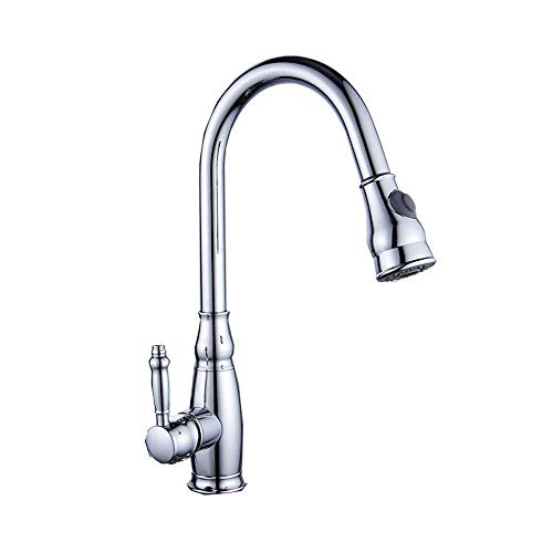 NATWEE Küchenarmatur, komplett aus Kupfer, Küchenarmatur, verdicktes Waschbecken, Waschbecken, Pumpe, Wasserhahn, drehbar, heiße und kalte Dusche, Wassersäule, Doppelauslass, EIN-Knopf-Steuerhahn,