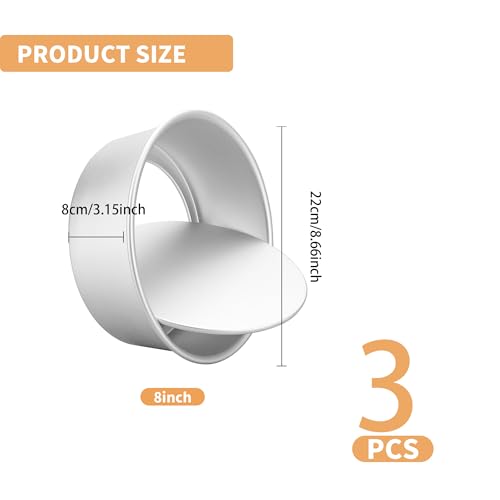 3 Pcs Round Cake Tin 8 Inch, Aluminum Deep Cake Tin with Removable Bottom, Non-Stick Round Baking Pan for Cake Baking, Cake DIY, Party, Birthday, Wedding - Image 3