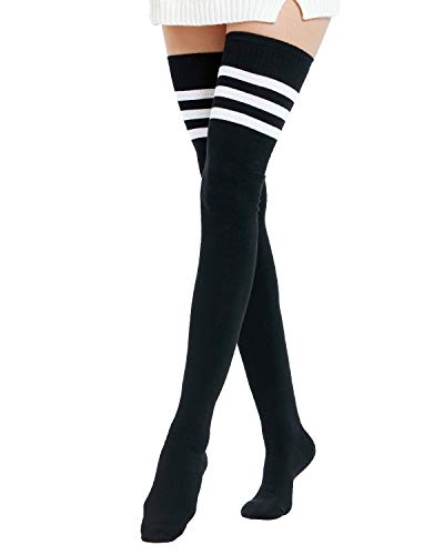Image of Kayhoma Extra Long Cotton Stripe Thigh High Socks Over the Knee High Plus Size Stockings