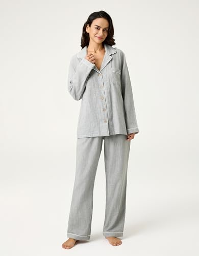 Image of BESTOUCH Womens Pajama Sets: 100% Cotton Muslin Linen Feel | Button Soft Comfy Breathable Classic Sleep Pjs 2 Piece