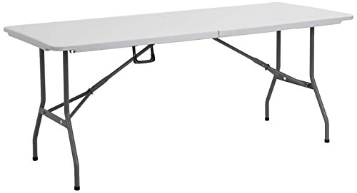 Eazygoods Folding Plastic Table Rectangular Top Fold In Half Table With Securing Pins Heavy Duty, 6 Ft,, White,, 182 X 75 X 73 Cm