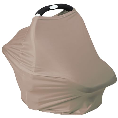 Image of Breathable Car Seat Cover for Babies – Multi-Purpose Soft Rayon Nursing Cover for Breastfeeding, High Stretchy Infant Carseat Canopy, Stroller Cover (Smooth Rayon, Mocha Natural)