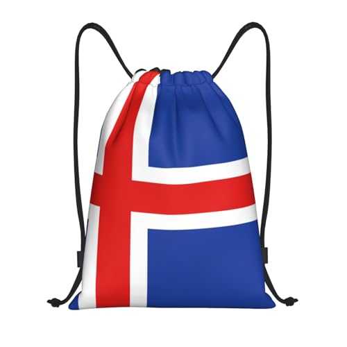Flag Of Iceland Print Drawstring Backpack Lightweight Sport Bag,Pull String Back Sack Suitable Gym,Travel