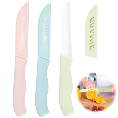 Juego de 3 Cuchillos de Cocina en Cerámica, color múltiple - Corte Preciso para Verduras, Frutas y Alimentos Variados - Hoja de 80 mm y Mango Ergonómico