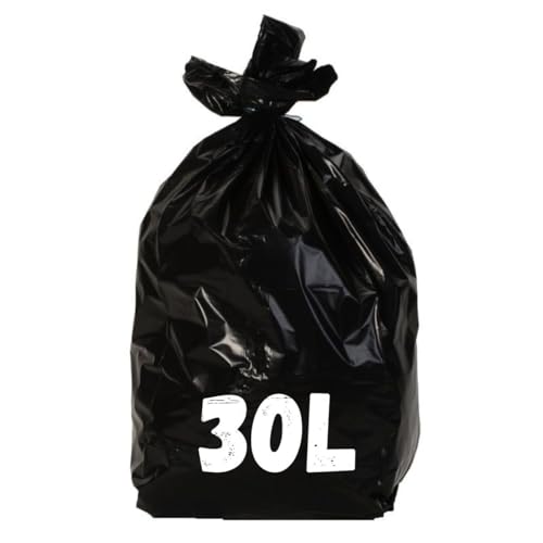 SANYGIENE | Bolsa de basura 30 l | Lote de 100 bolsas de basura de cocina o papelera | Enlace para atar | 25 micras | PE reciclado, alta resistencia, antifugas, perforación, olor | Indispensable
