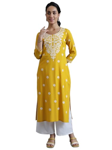 Image of Libas Womens Embroidered Viscose Straight Kurta for Women | Ethnic wear | Bridal Suit | Wedding Dress | Occasion wear