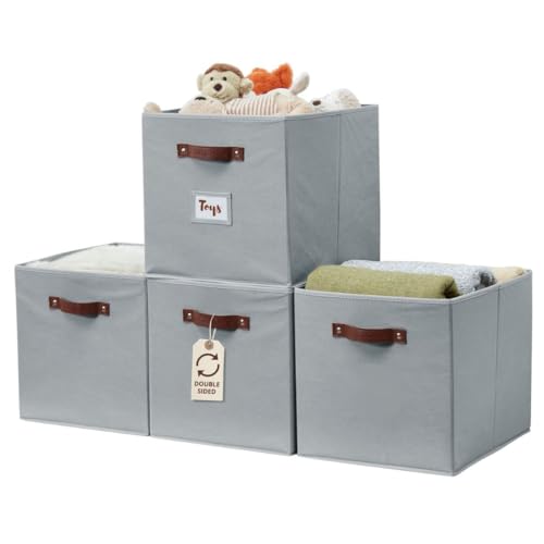 Image of DECOMOMO Storage Baskets 13x15x13 Storage Cube Bins with Label Holders, Kallax Storage Cubes Baskets for Organizing Shelves Nursery Toy (Kallax / 4pcs, Grey)