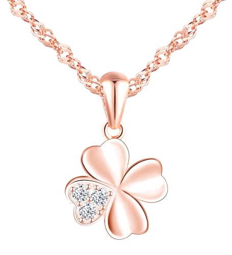 feilok Halskette Damen Kette mit Roségold Kleeblatt Zirkonia...