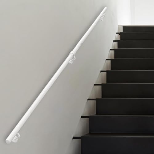 Lanmmraifc Pasamanos para escaleras de 1, 2, 3, 4, 5 y 6 Metros, de Metal Blanco, con Tubo Redondo, Antideslizante, de Seguridad, para Interiores y Exteriores.(120cm)