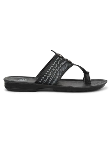 Image of Liberty A-HA Black & Tan Flip-Flops for Men - PU Slip-On Comfort