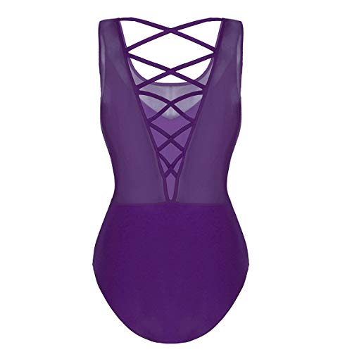 Acsuss Women's Scoop Neck Criss Cross Ballet Dance Leotard Gymnastic Bodysuit Dancewer Purple X-Small #TOP3