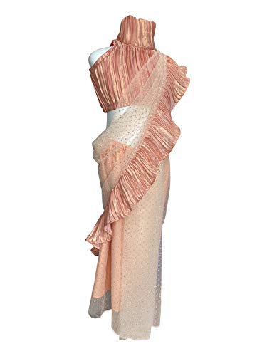 AglareGirl's Pre-Stitched Saree Wrinkled Blouse Wd Embossed Net with Beautiful Lakan…, Pink, 18 Months-24 Months