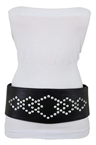 TrendyFashionJewelry Women Fashion Elastic Waistband Belt Hip High Waist ilver Sequares Size S M Black Color3