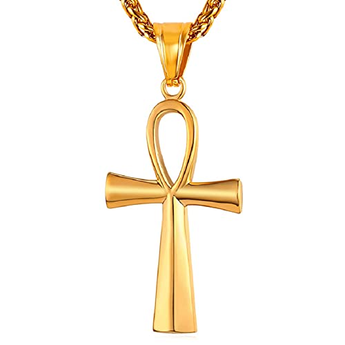 U7 Ankh Necklace for Men 18K Gold Plated Polished Egyptian