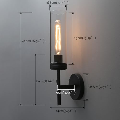 Image of Pathson 1-Light Vintage Wall Sconce Lamp, Hardwired Aluminum Wall Sconce with Tube Cylinder Glass, Mid-Century Wall Vanity Light Fixture Decor for Living Room Bedroom (Black 1-Pack)