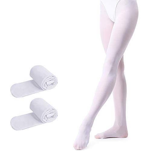 tanzdunsje Ballett Strumpfhose Kinder Tanzstrumpfhose mit Fuß für Mädchen und Damen, Weiß * 2 S