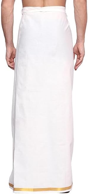 Global Traditional Men’s White Cotton Mundu/Dhoti with Golden Border – South Indian Ethnic Wear