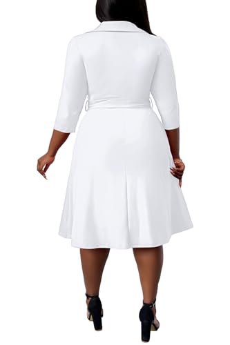 Image of FANDEE Plus Size Midi Dress for Women - Printing Summer Dresses for Wedding Guest Cocktail Party 3 /4 Sleeve V Neck(L-5XL)