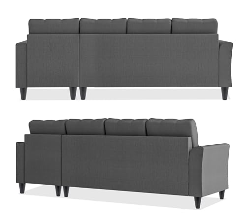 Image of Adorn India Maddox Tufted L Shape 6 Seater Sofa Set RHS (Grey) (3 Year Warranty)
