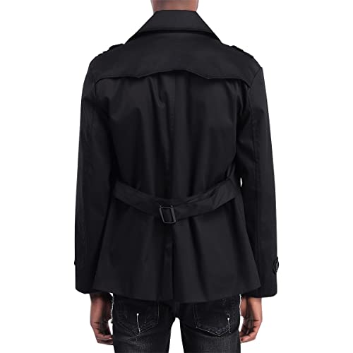 Aowofs Men's Double Breasted Trenchcoat Notch Lapel Stylish Belted Windbreaker Slim Fit Short Coat（Whith Large） #TOP6
