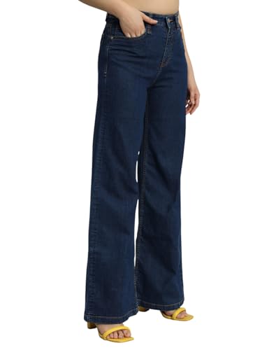 Image of Amazon Brand - INKAST Women High Rise Wide Leg Full Length Cotton Poly Lycra Jeans | Casual Denim Wear